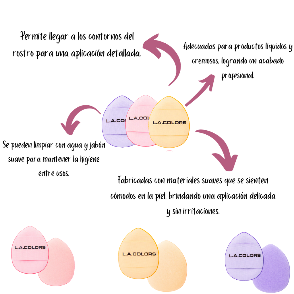 Kit x3 Mini Esponjas LA Colors x Trendy