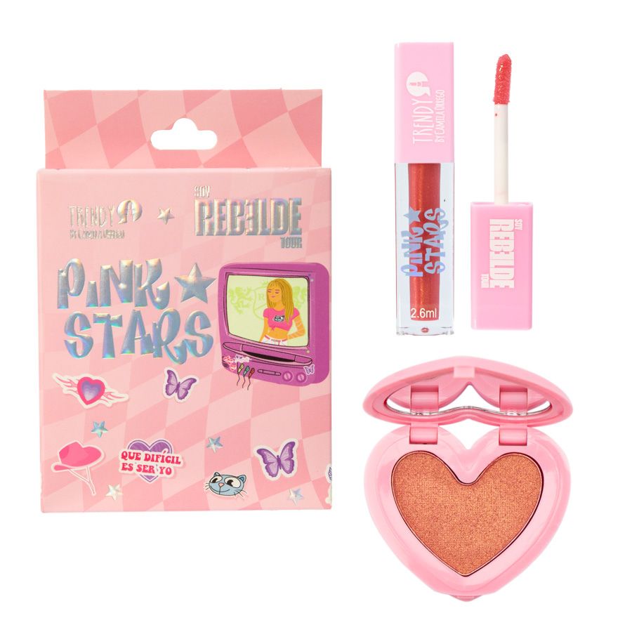 [R1646] Kit Pink Stars Rubor y Gloss Trendy 